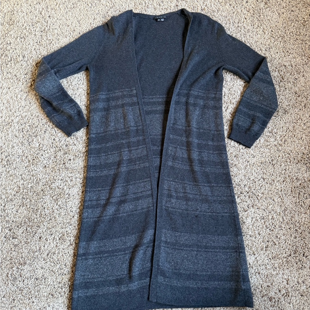 Theory Open Front Cardigan Wrap Sweater Small Gray Black Cotton Cashmere